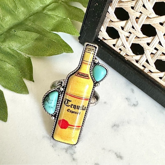 2/$30🌵 Tequila Especial Silver Turquoise Stone Adjustable Alcohol Southwestern - Picture 8 of 15